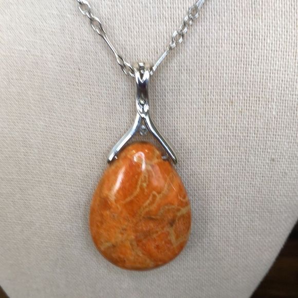 Orange Coral Pendant and Sterling Silver Ornate Necklace NWOT - Picture 6 of 11